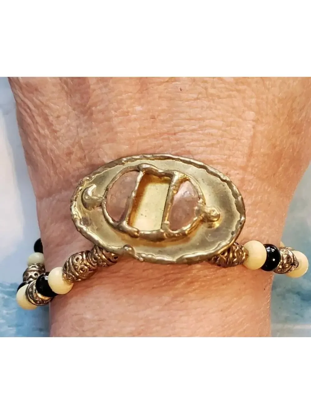 Vintage Brutalist Bracelet- Beaded Copper &‎ Brass Statement Bracelet gbr-7